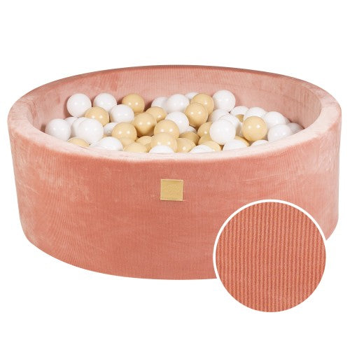 Round Ball Pit With 200 Sand/White Balls, 90x30cm - Apricot Velvet