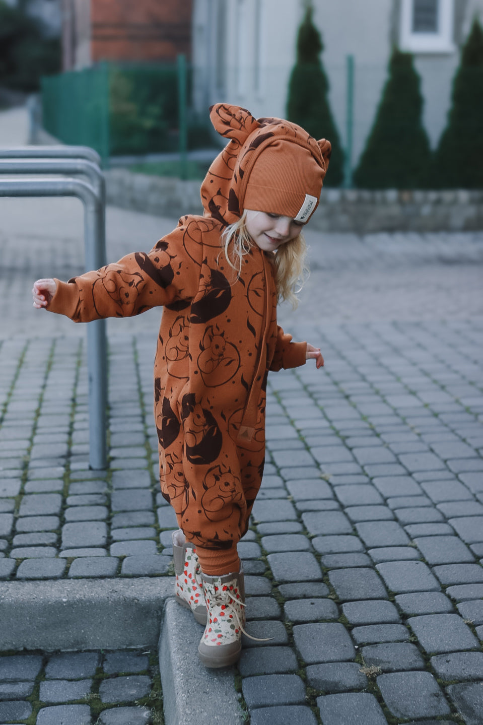 Eared Jumpsuit for Babies and Kids - Cinnamon Squirrel