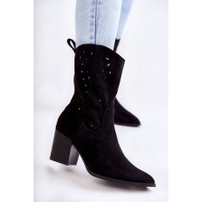 Moteriški zomšiniai batai su kaubojiškais batais, juodi Ariane