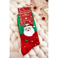 Vyriškos kalėdinės medvilninės kojinės su Kalėdų seneliu žalia ir raudona