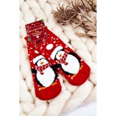 Vaikiškos kalėdinės medvilnės termoaktyvios kojinės Penguin Red