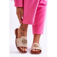 Moteriški klasikiniai plokščiakulniai sandalai smėlio spalvos Larotte