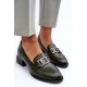Leather Loafers Heels Tamsiai žalia Sakina