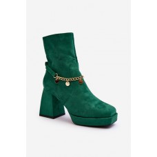 Dámské kotníčkové boty na podpatku se řetízkem zelené Tiselo