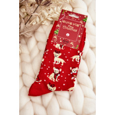 Mužské Vánoční Bavlněné Ponožky S Sobíky Červené
