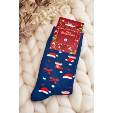Mužské bavlněné vánoční ponožky tmavě modré vzory