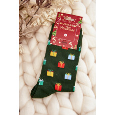 Mužské bavlněné vánoční ponožky tmavě zelené vzory