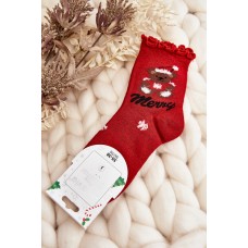 Dámské brokatové vánoční ponožky s medvědem červené
