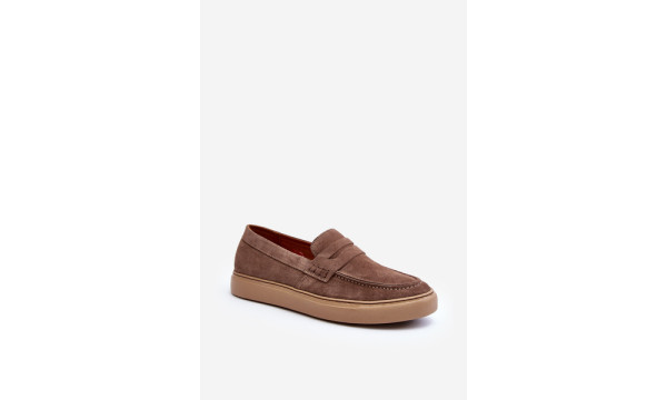 Mužské Semišové Polobotky Loafersy Zazoo 1574 Tmavě Beige