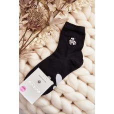 Dámské bavlněné ponožky s nášivkou medvěd Černé