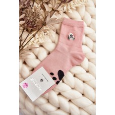 Dámské bavlněné ponožky s nášivkou medvěda růžové