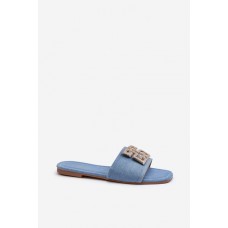 Dámské džínové pantofle na ploché podrážce s ozdobou Modré Inaile