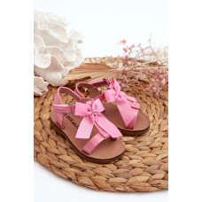 Lakýrované dětské sandálky s mašlí na suchý zip růžové Joratia