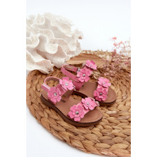 Lakýrované dětské sandálky ozdobené květy Růžové Tinette