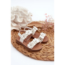 Lakované dětské sandálky zdobené květy Bílé Tinette